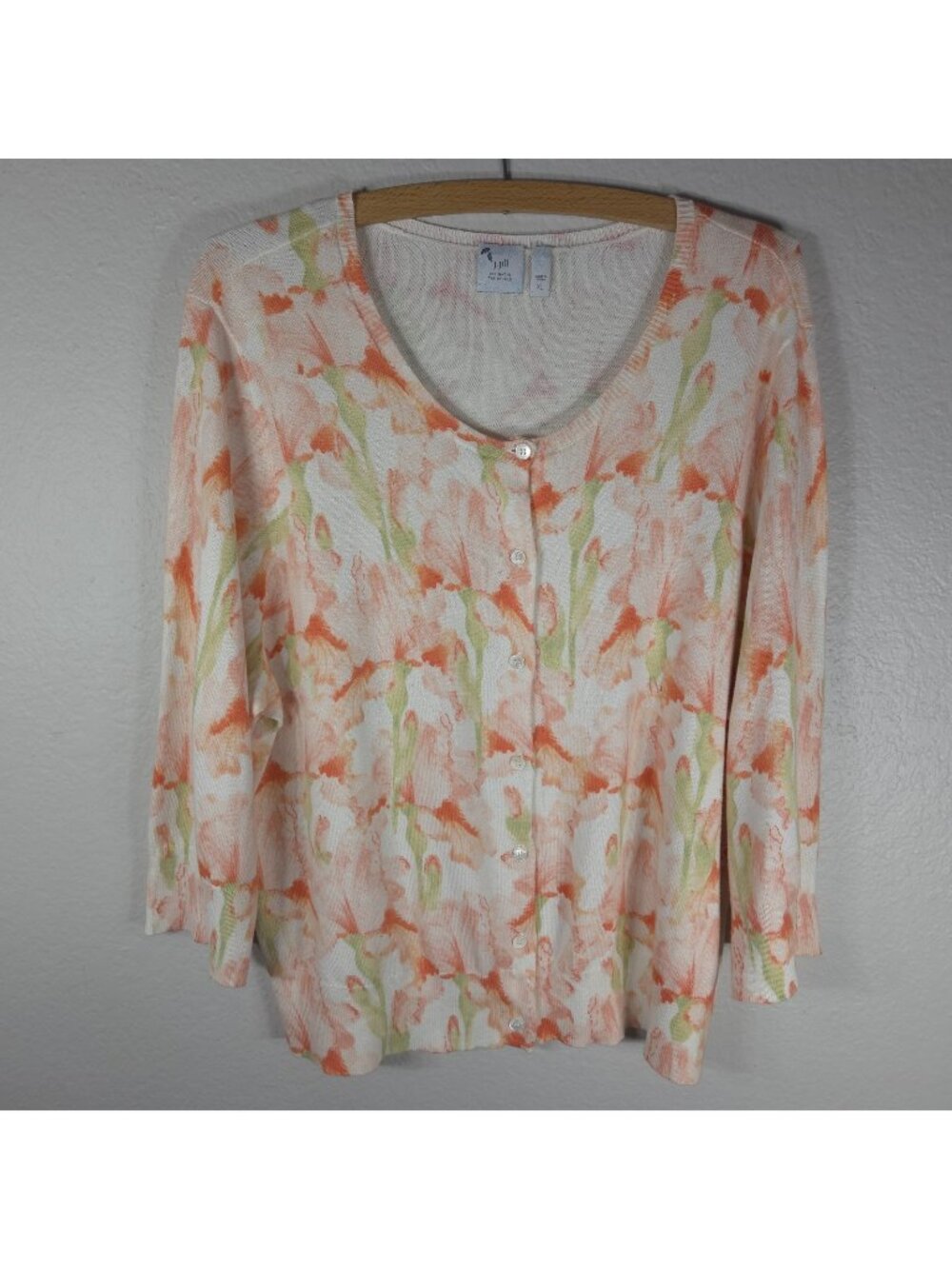 J. Jill Delight In The Details Floral Cardigan Sweater XL White Orange Women's
